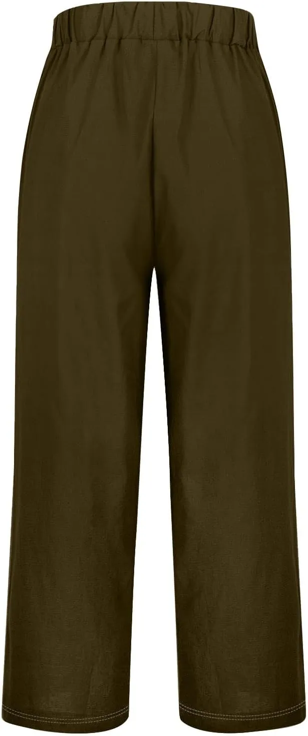 Womens Linen Casual High Waist Pants 2025 Trendy Straight Wide Leg Boho Flowy Trouser Work Dressy Palazzo Casual Pant