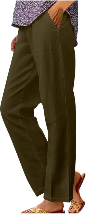 Womens Linen Casual High Waist Pants 2025 Trendy Straight Wide Leg Boho Flowy Trouser Work Dressy Palazzo Casual Pant