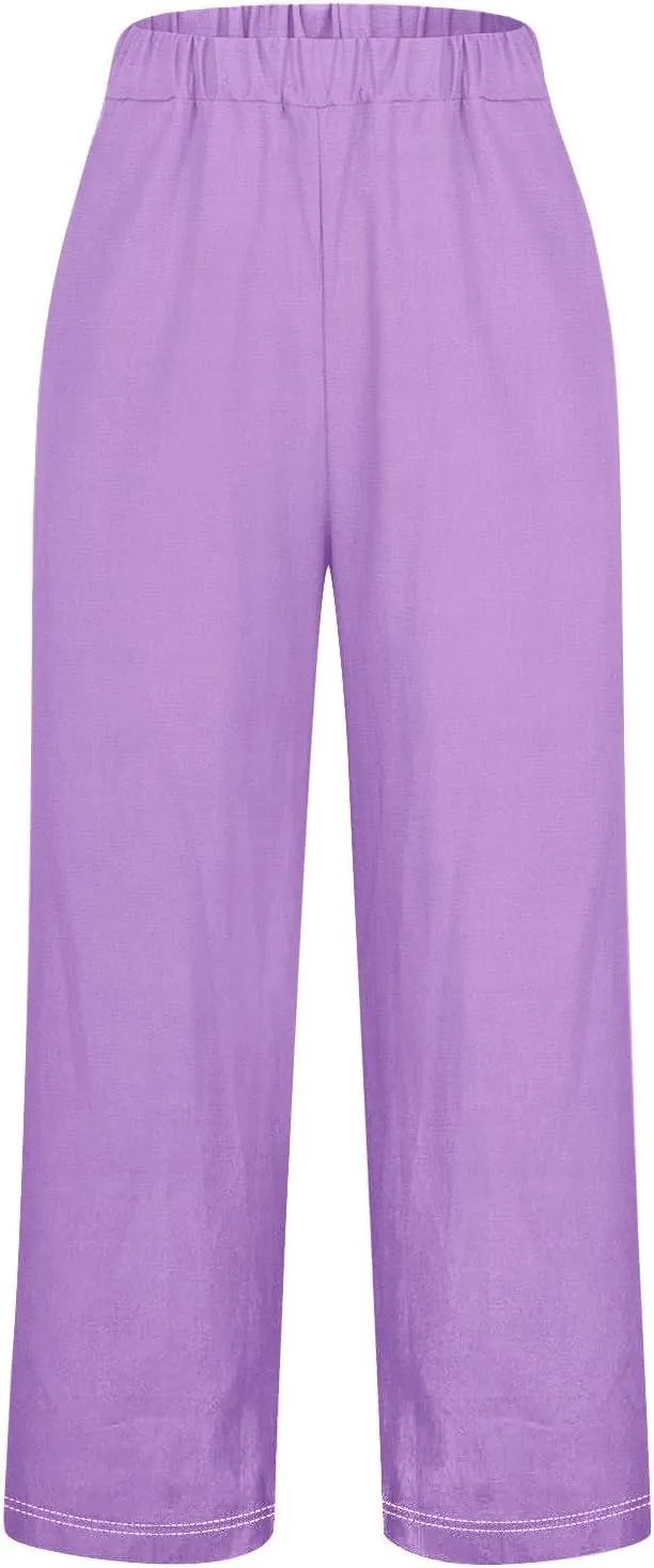 Womens Linen Casual High Waist Pants 2025 Trendy Straight Wide Leg Boho Flowy Trouser Work Dressy Palazzo Casual Pant
