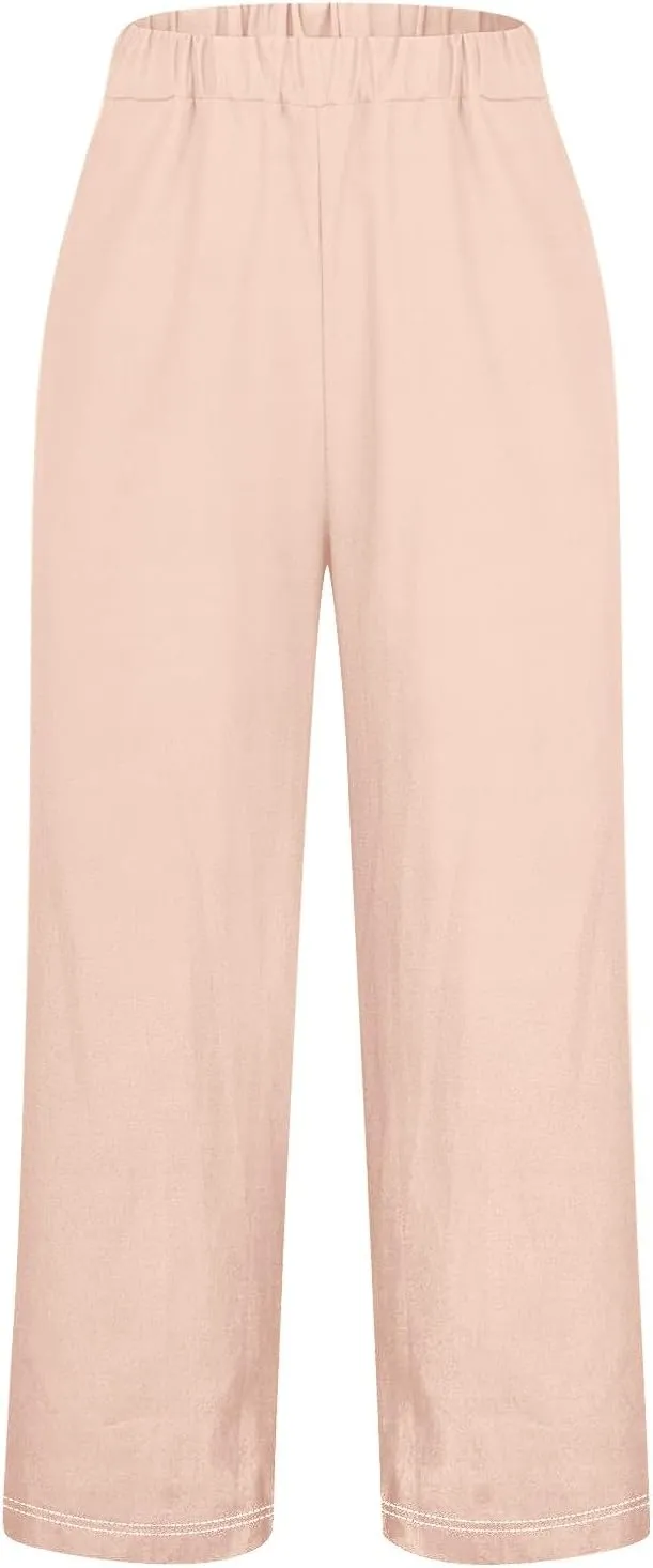 Womens Linen Casual High Waist Pants 2025 Trendy Straight Wide Leg Boho Flowy Trouser Work Dressy Palazzo Casual Pant