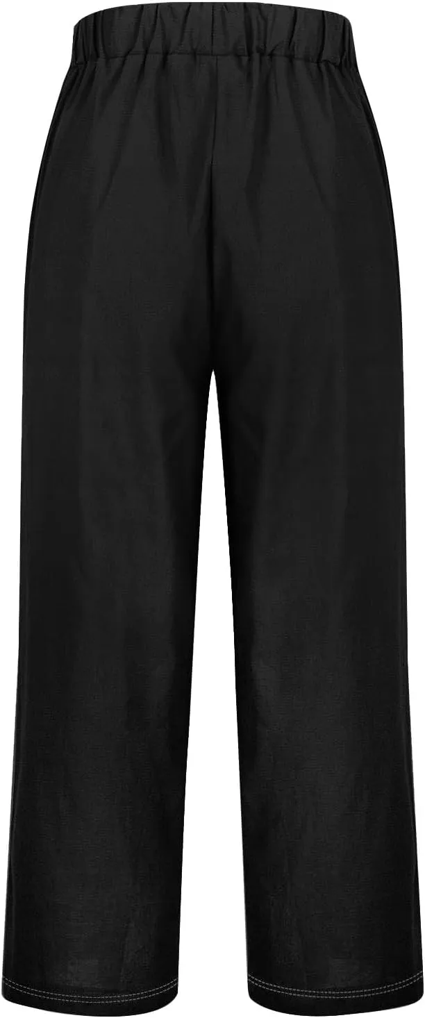 Womens Linen Casual High Waist Pants 2025 Trendy Straight Wide Leg Boho Flowy Trouser Work Dressy Palazzo Casual Pant
