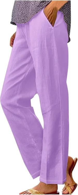 Womens Linen Casual High Waist Pants 2025 Trendy Straight Wide Leg Boho Flowy Trouser Work Dressy Palazzo Casual Pant