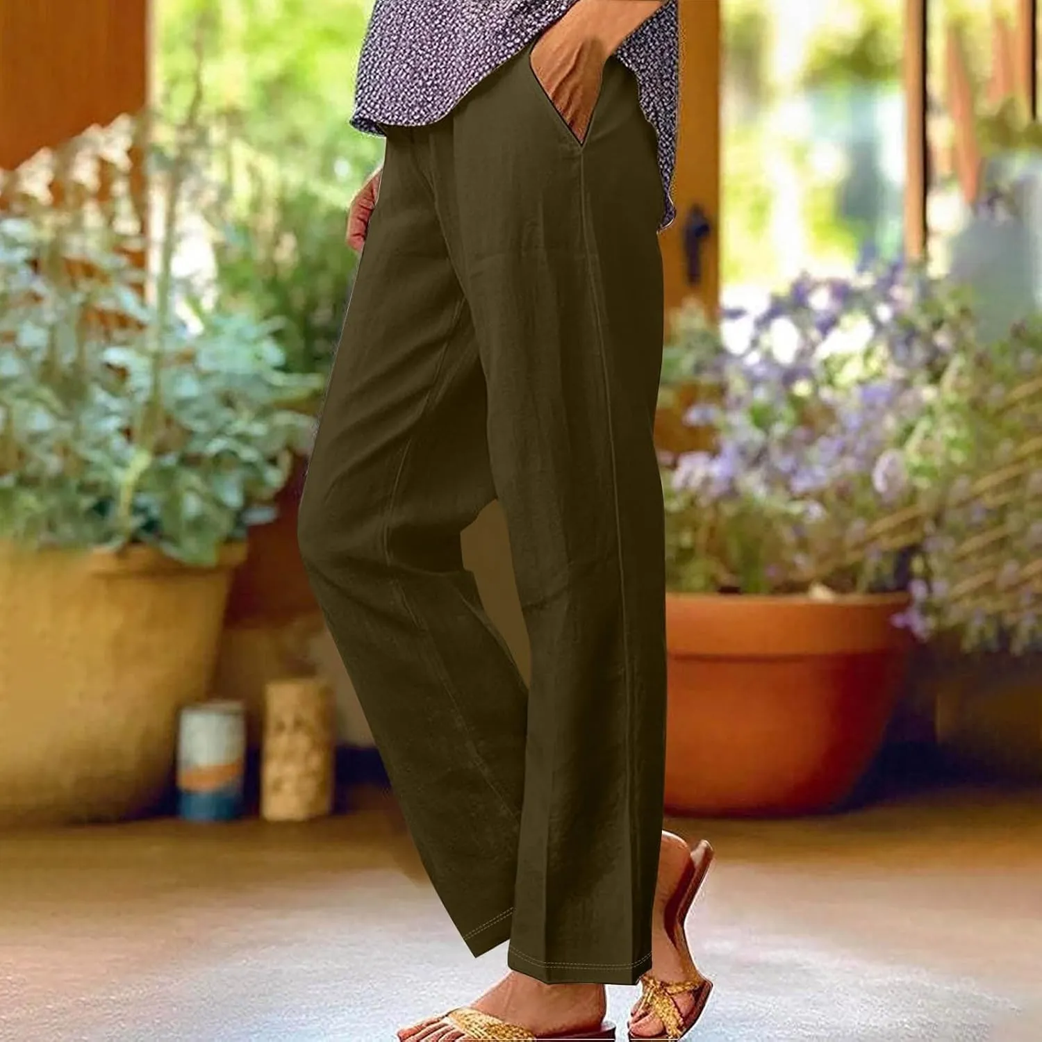 Womens Linen Casual High Waist Pants 2025 Trendy Straight Wide Leg Boho Flowy Trouser Work Dressy Palazzo Casual Pant