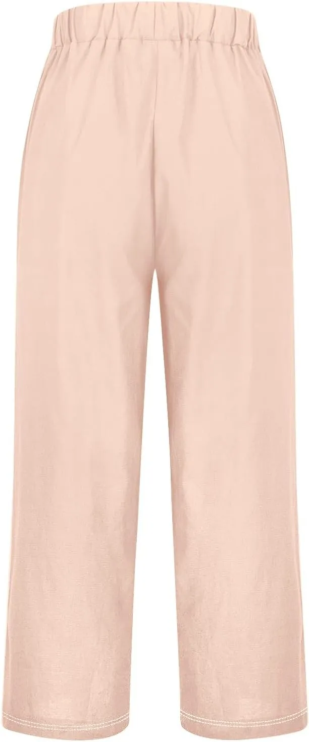Womens Linen Casual High Waist Pants 2025 Trendy Straight Wide Leg Boho Flowy Trouser Work Dressy Palazzo Casual Pant