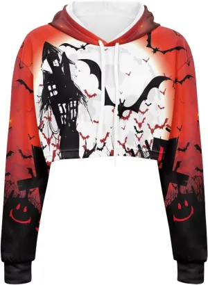 Womens Long Sleeve Crop Top Hoodies Drawstring Crop Top Sweatshirts for Teen Girls