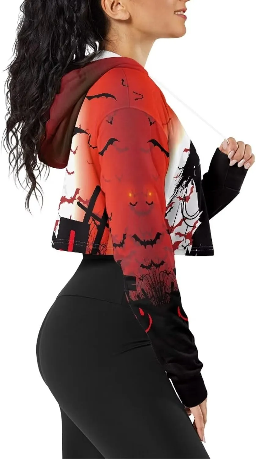 Womens Long Sleeve Crop Top Hoodies Drawstring Crop Top Sweatshirts for Teen Girls