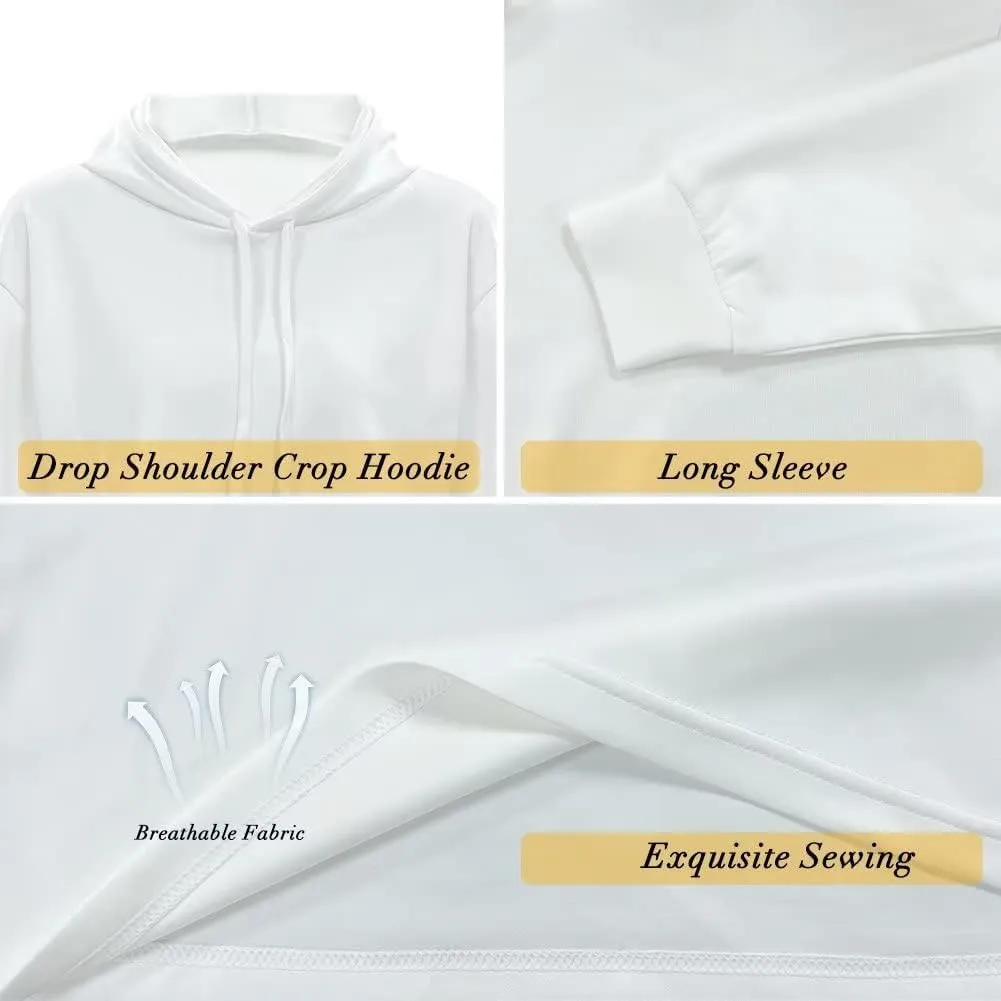 Womens Long Sleeve Crop Top Hoodies Drawstring Crop Top Sweatshirts for Teen Girls