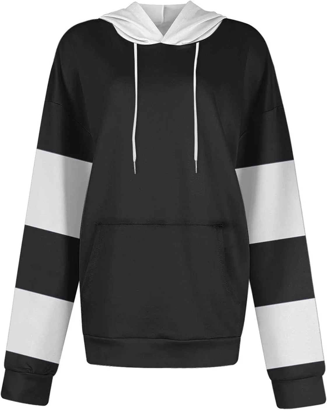Women's Long sleeves Color Block Hoodie Tops Cute Casual Drawstring Loose Lightweight Tunic Pullover With Pockets