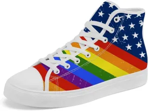 Women's Men's Rainbow High Top Sneakers LGBT High Top Canvas Shoes Lace Up Casual Shoes Gifts for Boyfriend Girlfriend