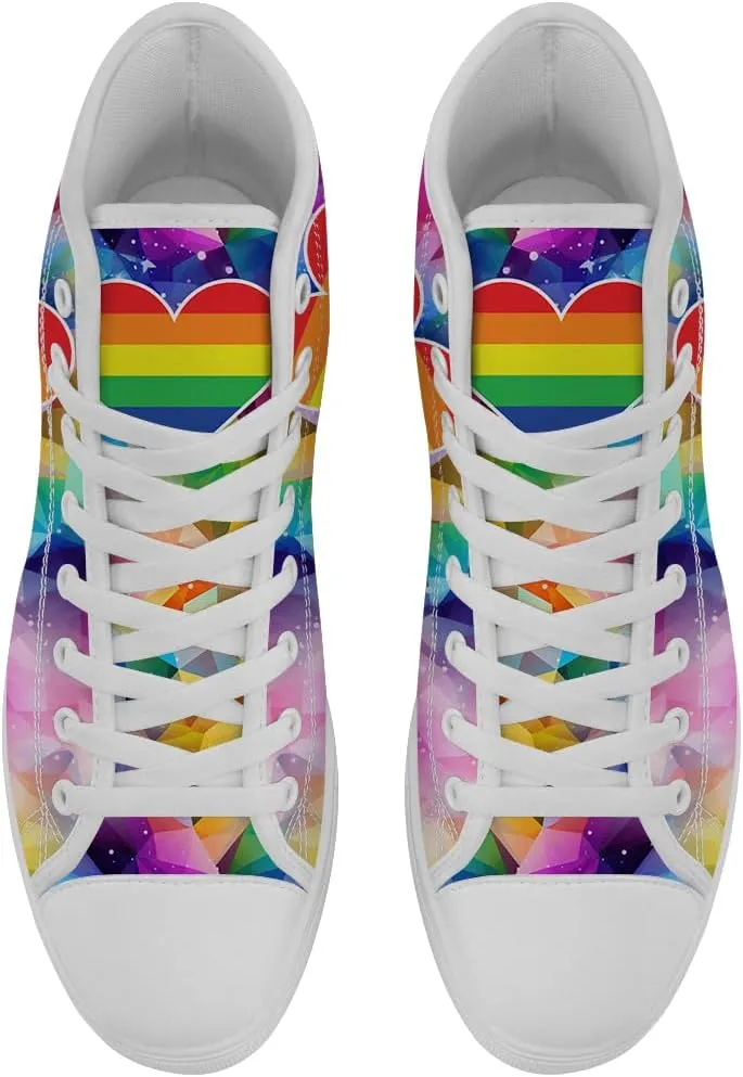 Women's Men's Rainbow High Top Sneakers LGBT High Top Canvas Shoes Lace Up Casual Shoes Gifts for Boyfriend Girlfriend