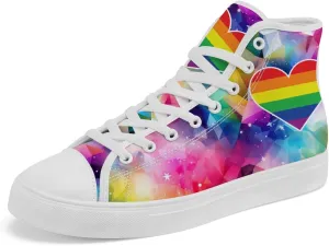 Women's Men's Rainbow High Top Sneakers LGBT High Top Canvas Shoes Lace Up Casual Shoes Gifts for Boyfriend Girlfriend