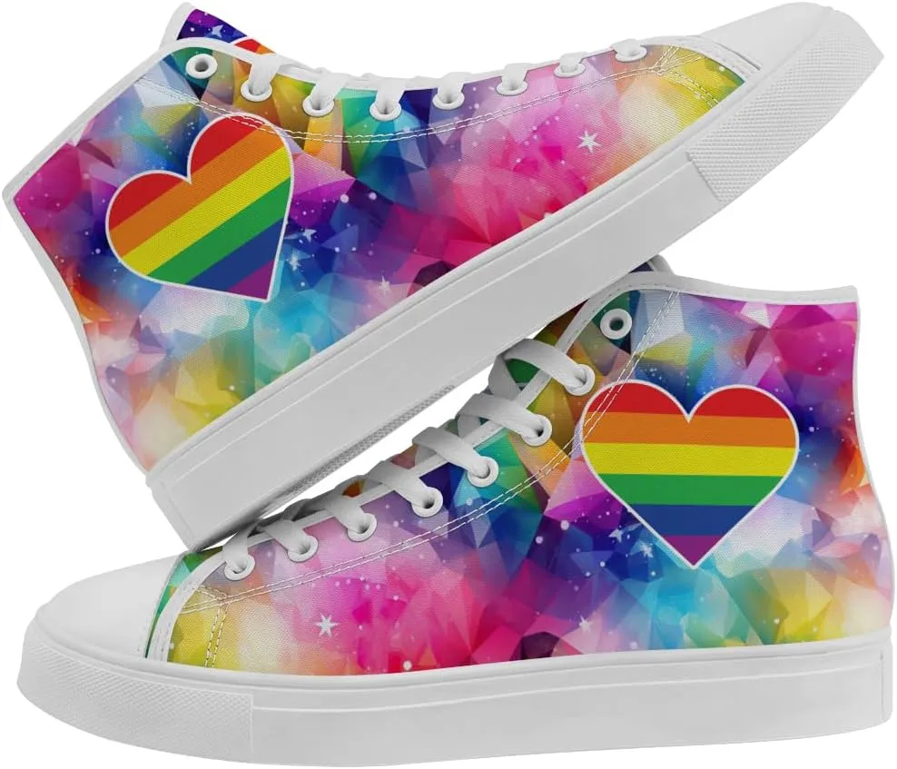 Women's Men's Rainbow High Top Sneakers LGBT High Top Canvas Shoes Lace Up Casual Shoes Gifts for Boyfriend Girlfriend
