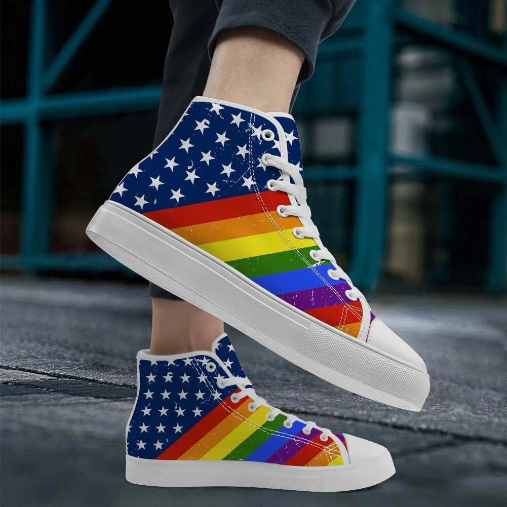 Women's Men's Rainbow High Top Sneakers LGBT High Top Canvas Shoes Lace Up Casual Shoes Gifts for Boyfriend Girlfriend