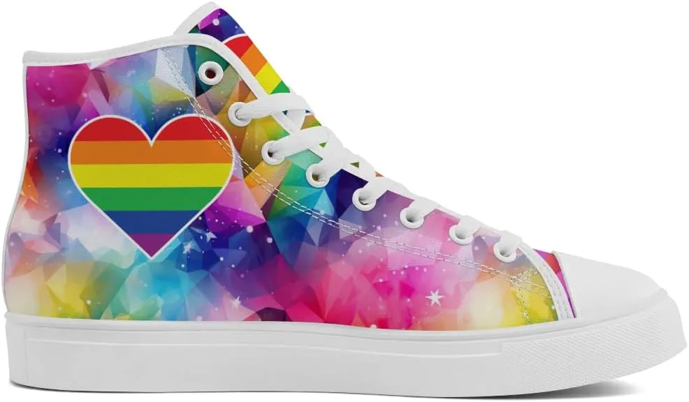 Women's Men's Rainbow High Top Sneakers LGBT High Top Canvas Shoes Lace Up Casual Shoes Gifts for Boyfriend Girlfriend