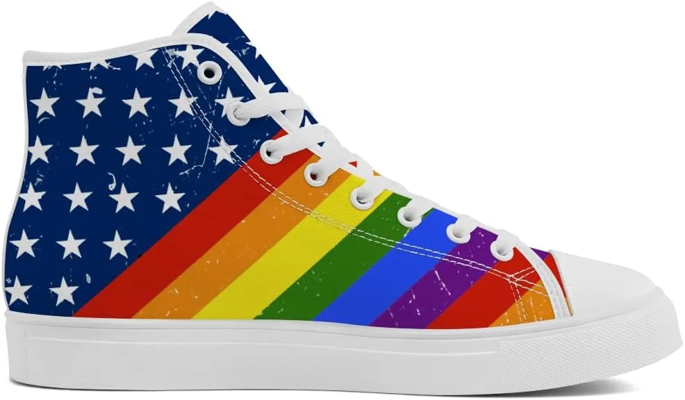 Women's Men's Rainbow High Top Sneakers LGBT High Top Canvas Shoes Lace Up Casual Shoes Gifts for Boyfriend Girlfriend