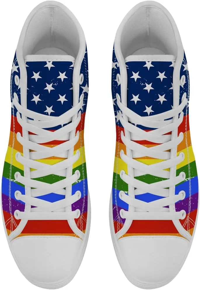 Women's Men's Rainbow High Top Sneakers LGBT High Top Canvas Shoes Lace Up Casual Shoes Gifts for Boyfriend Girlfriend