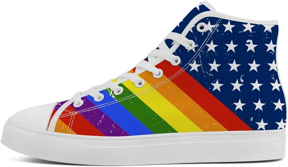 Women's Men's Rainbow High Top Sneakers LGBT High Top Canvas Shoes Lace Up Casual Shoes Gifts for Boyfriend Girlfriend