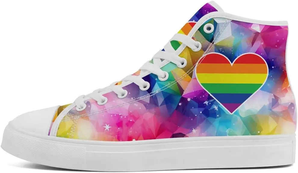 Women's Men's Rainbow High Top Sneakers LGBT High Top Canvas Shoes Lace Up Casual Shoes Gifts for Boyfriend Girlfriend