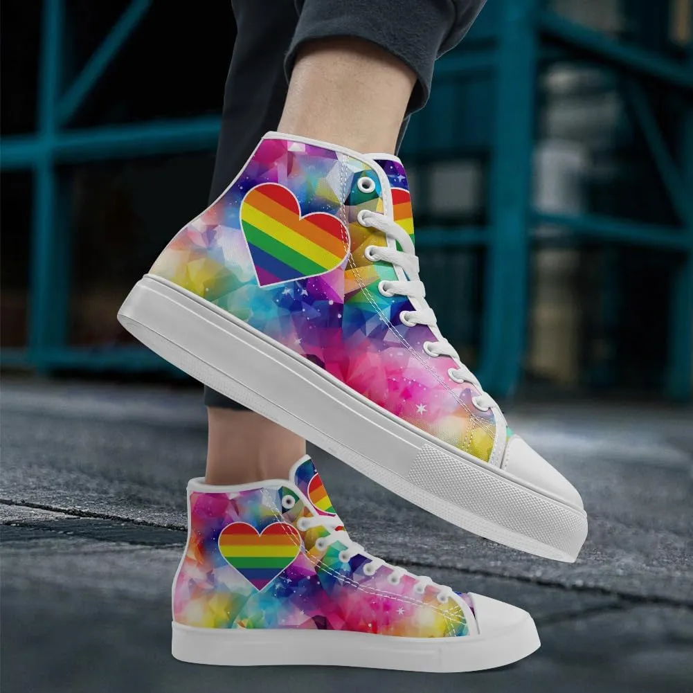 Women's Men's Rainbow High Top Sneakers LGBT High Top Canvas Shoes Lace Up Casual Shoes Gifts for Boyfriend Girlfriend