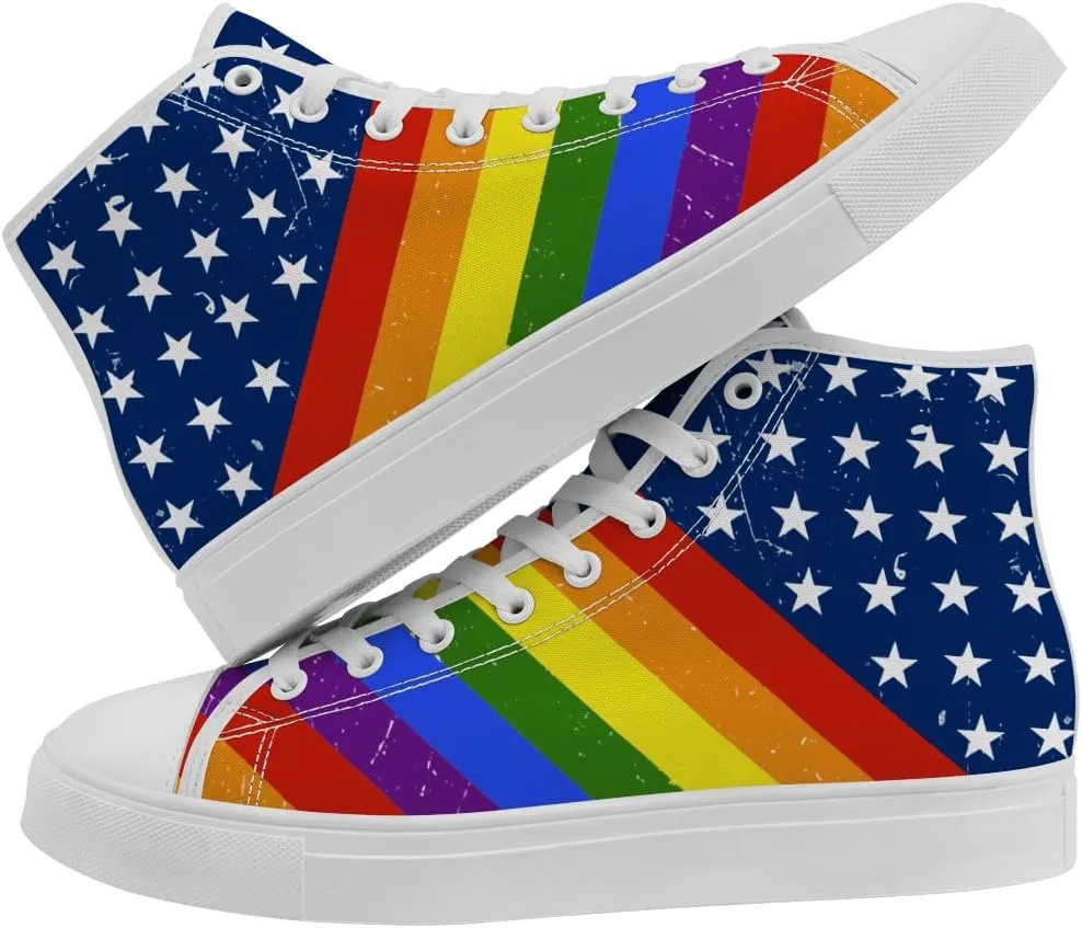 Women's Men's Rainbow High Top Sneakers LGBT High Top Canvas Shoes Lace Up Casual Shoes Gifts for Boyfriend Girlfriend
