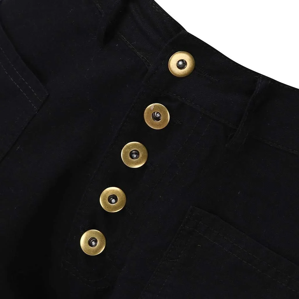 Womens Mid Waist Bell Jeans Trendy Straight Wide Leg Gradient Flare Denim Pants Front Button Slim Work Casual Trouser