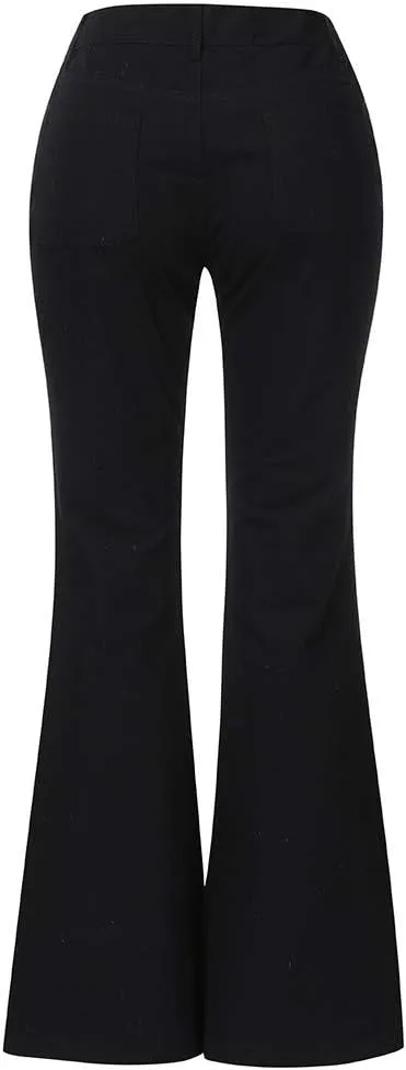 Womens Mid Waist Bell Jeans Trendy Straight Wide Leg Gradient Flare Denim Pants Front Button Slim Work Casual Trouser