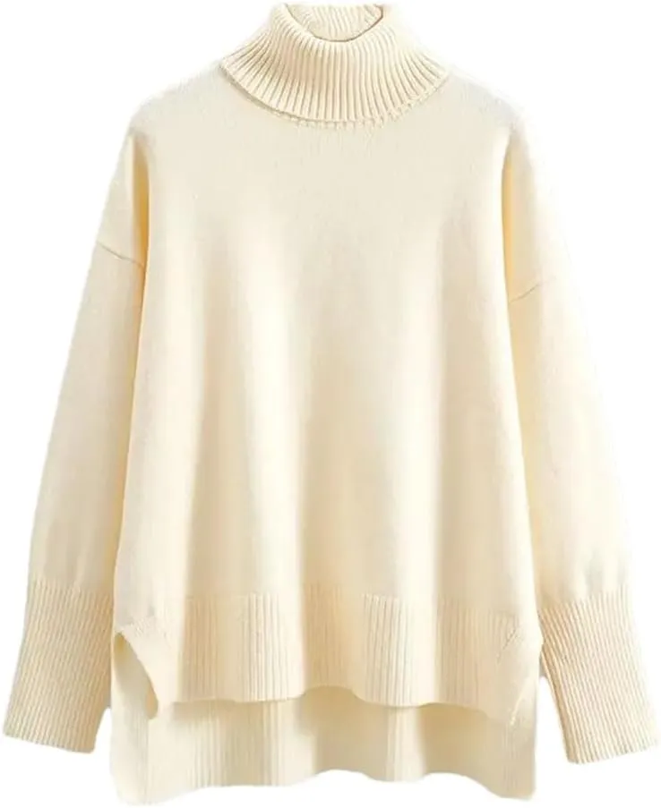 Women's Oversized Cashmere Turtleneck Sweater Chic Loose Fit Knit Pullover Thick Warm Casual Top