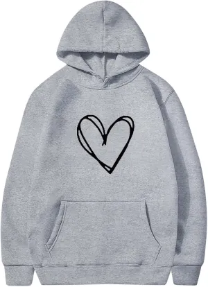 Womens Oversized Hoodie Long Sleeve Love Heart Graphic Preppy Sweatshirt Lightweight Thin Pullover Tops Fall 2024