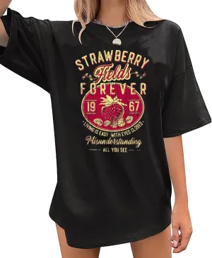 Womens Oversized T Shirts Strawberry Fruit Graphic Tees Summer Casual Loose Beach Vacation 2025 Clothes Tops