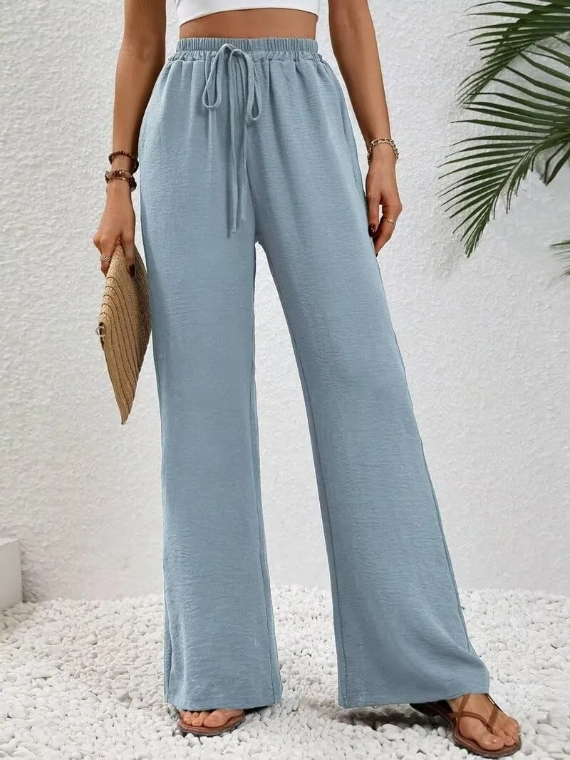 Women's Pants Womens Casual Wide Leg Pants High Waisted Button Down Straight Long Trousers Palazzo Pants