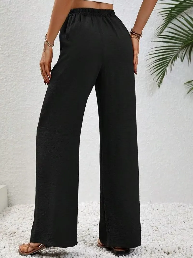 Women's Pants Womens Casual Wide Leg Pants High Waisted Button Down Straight Long Trousers Palazzo Pants