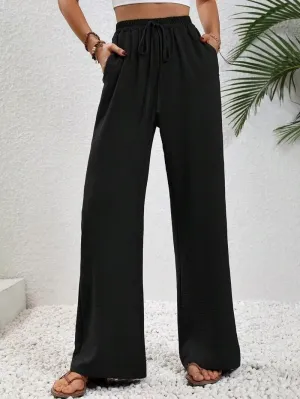 Women's Pants Womens Casual Wide Leg Pants High Waisted Button Down Straight Long Trousers Palazzo Pants