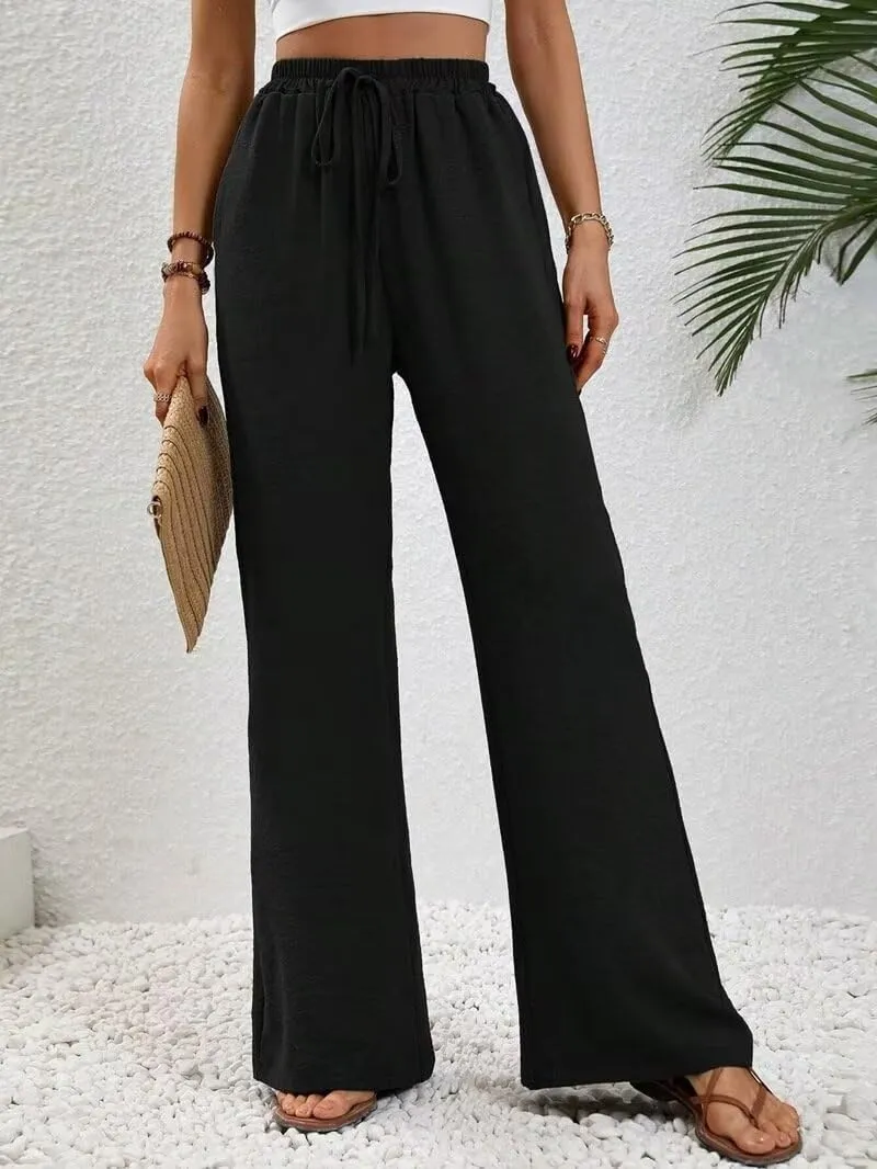Women's Pants Womens Casual Wide Leg Pants High Waisted Button Down Straight Long Trousers Palazzo Pants