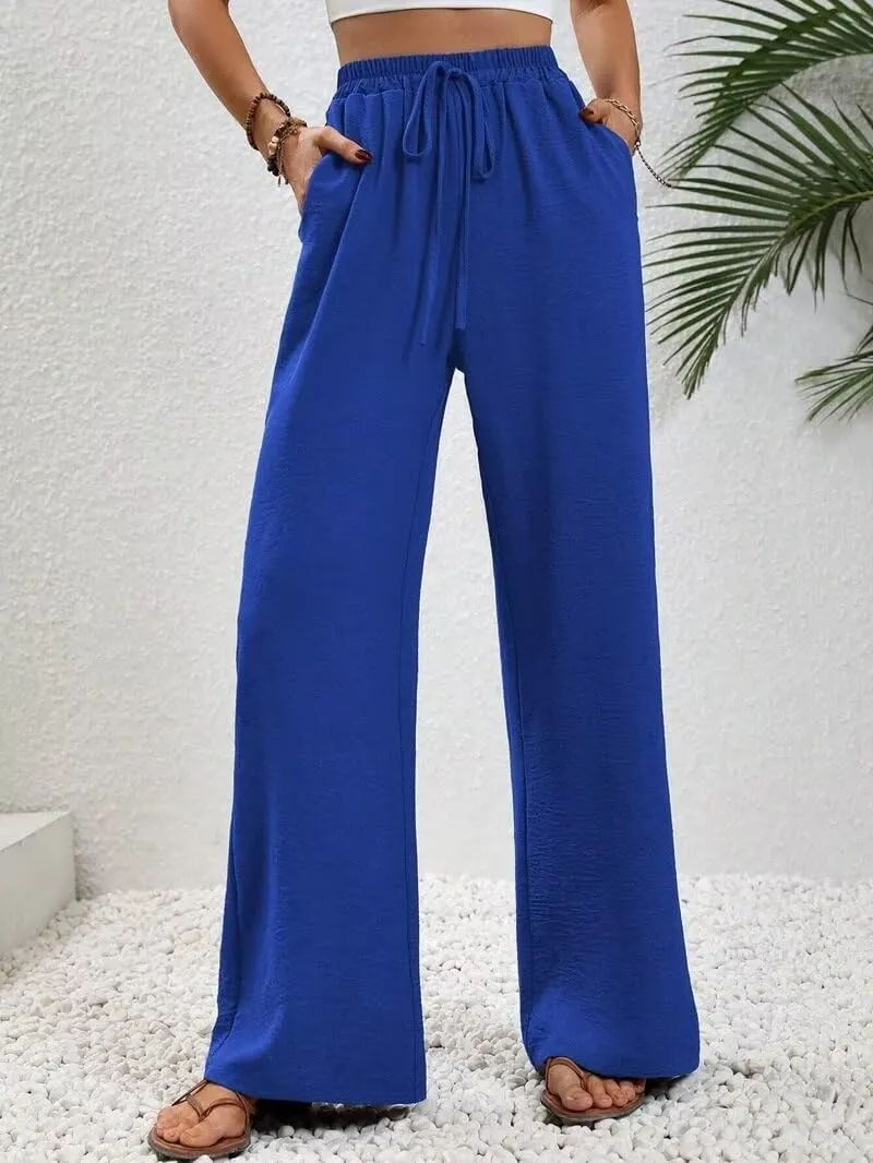 Women's Pants Womens Casual Wide Leg Pants High Waisted Button Down Straight Long Trousers Palazzo Pants