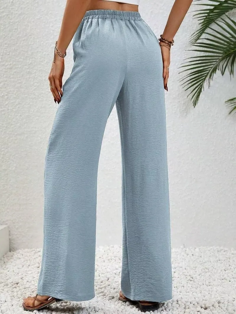 Women's Pants Womens Casual Wide Leg Pants High Waisted Button Down Straight Long Trousers Palazzo Pants
