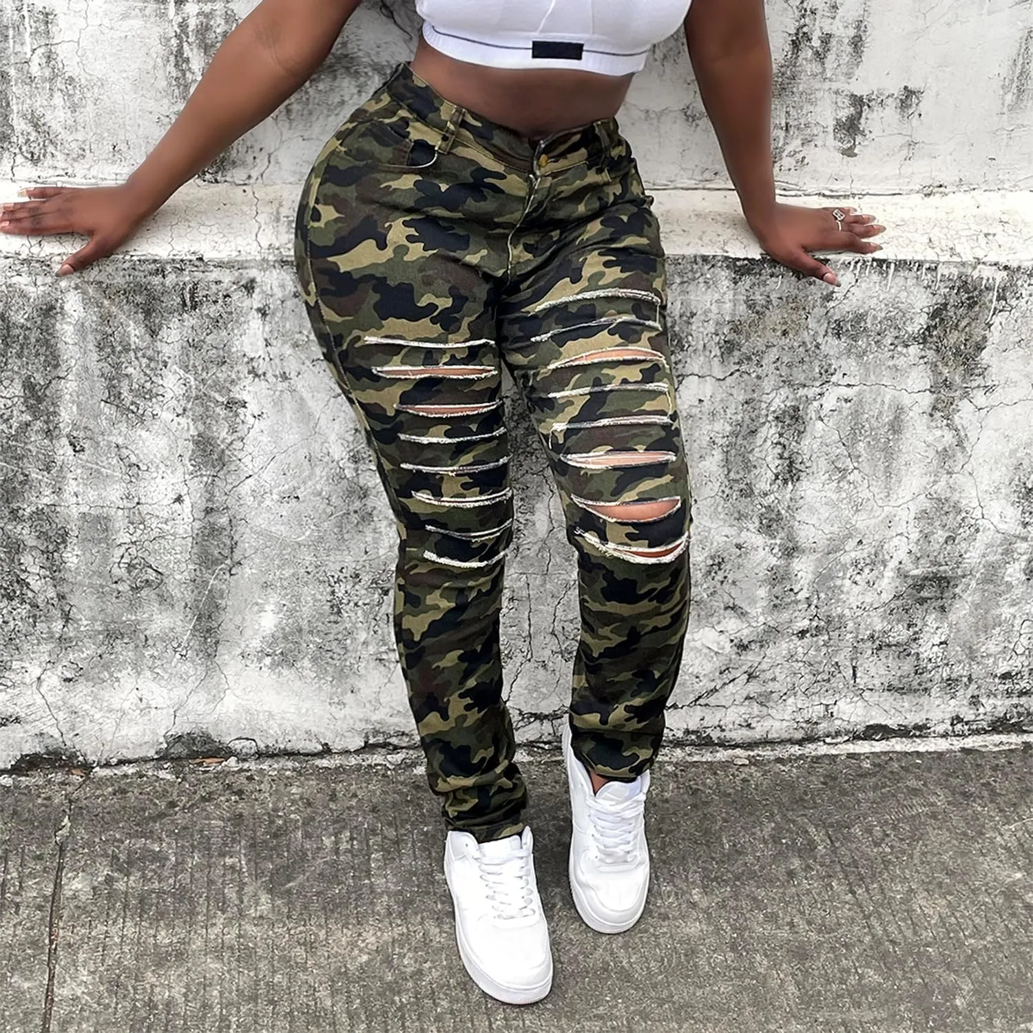 Women's Ripped Skinny Jeans Slim Fit Stretch High Waisted Butt Lift Tummy Control Distressed Denim Pants