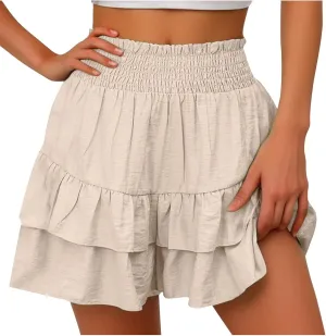 Women's Ruffle Flowy Mini Skirts High Waisted Cute Short Skirts Casual Layered Pleated Skirts Weekend Dating Outfit