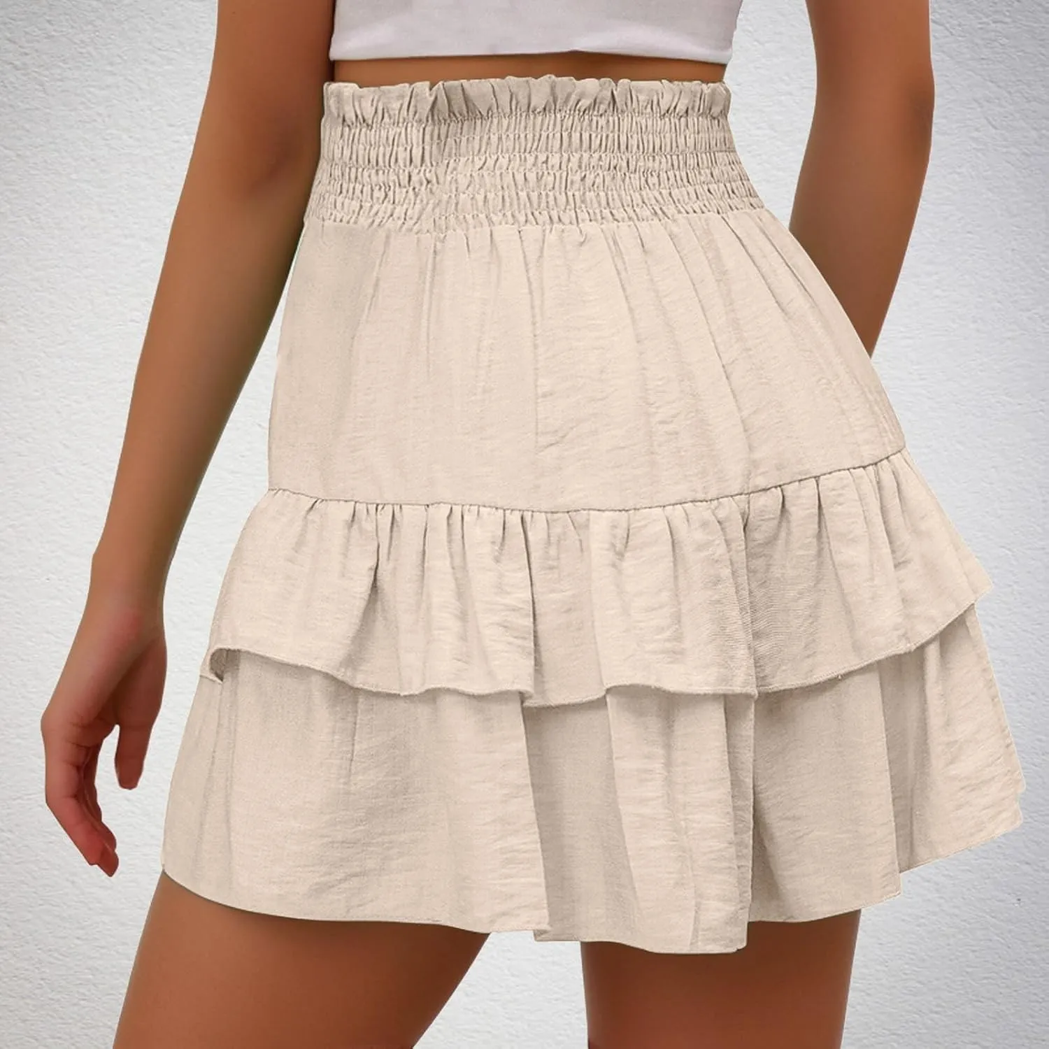 Women's Ruffle Flowy Mini Skirts High Waisted Cute Short Skirts Casual Layered Pleated Skirts Weekend Dating Outfit