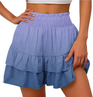 Womens Ruffle Short Skirt 2025 Summer Stretchy Smock Waist Gradient Leisure Skirt Park Workout Casual Yoga Sportswear