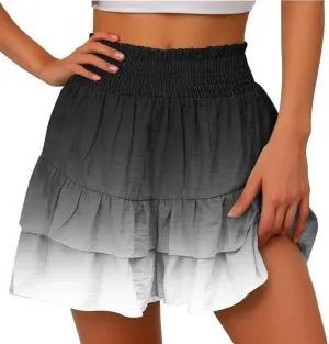 Womens Ruffle Short Skirt 2025 Summer Stretchy Smock Waist Gradient Leisure Skirt Park Workout Casual Yoga Sportswear