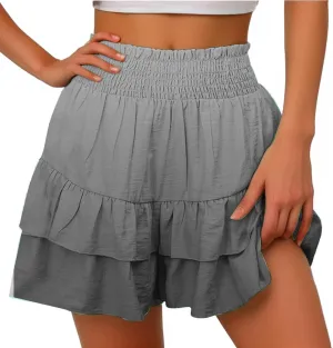 Womens Ruffle Short Skirt 2025 Summer Stretchy Smock Waist Gradient Leisure Skirt Park Workout Casual Yoga Sportswear