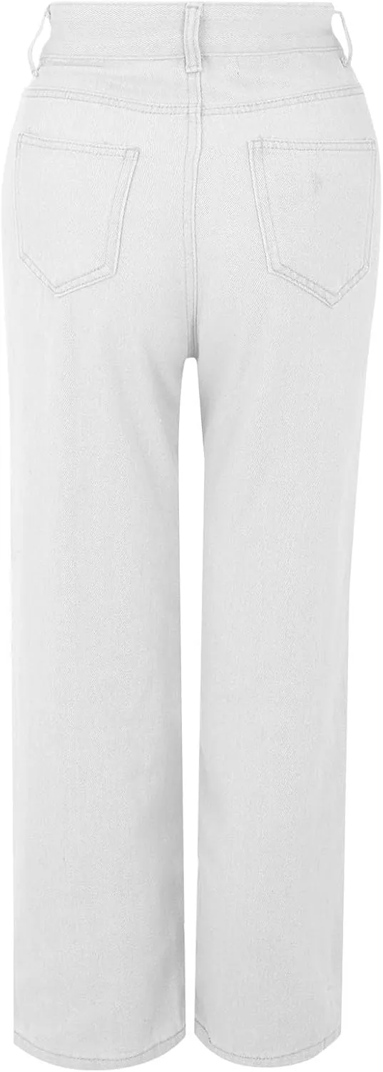 Womens Straight Wide Leg Jean 2025 Trendy High Waiste Button Denim Pants Daily Running Exercise Sports Casual Trouser