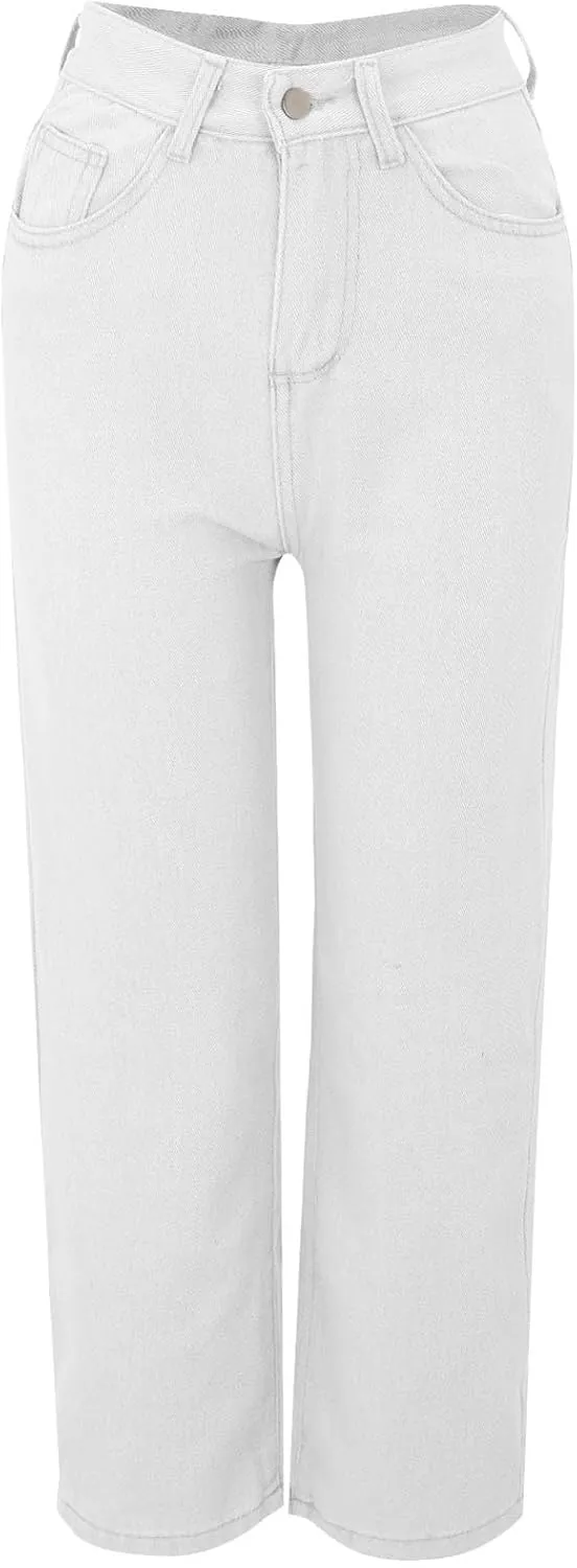 Womens Straight Wide Leg Jean 2025 Trendy High Waiste Button Denim Pants Daily Running Exercise Sports Casual Trouser