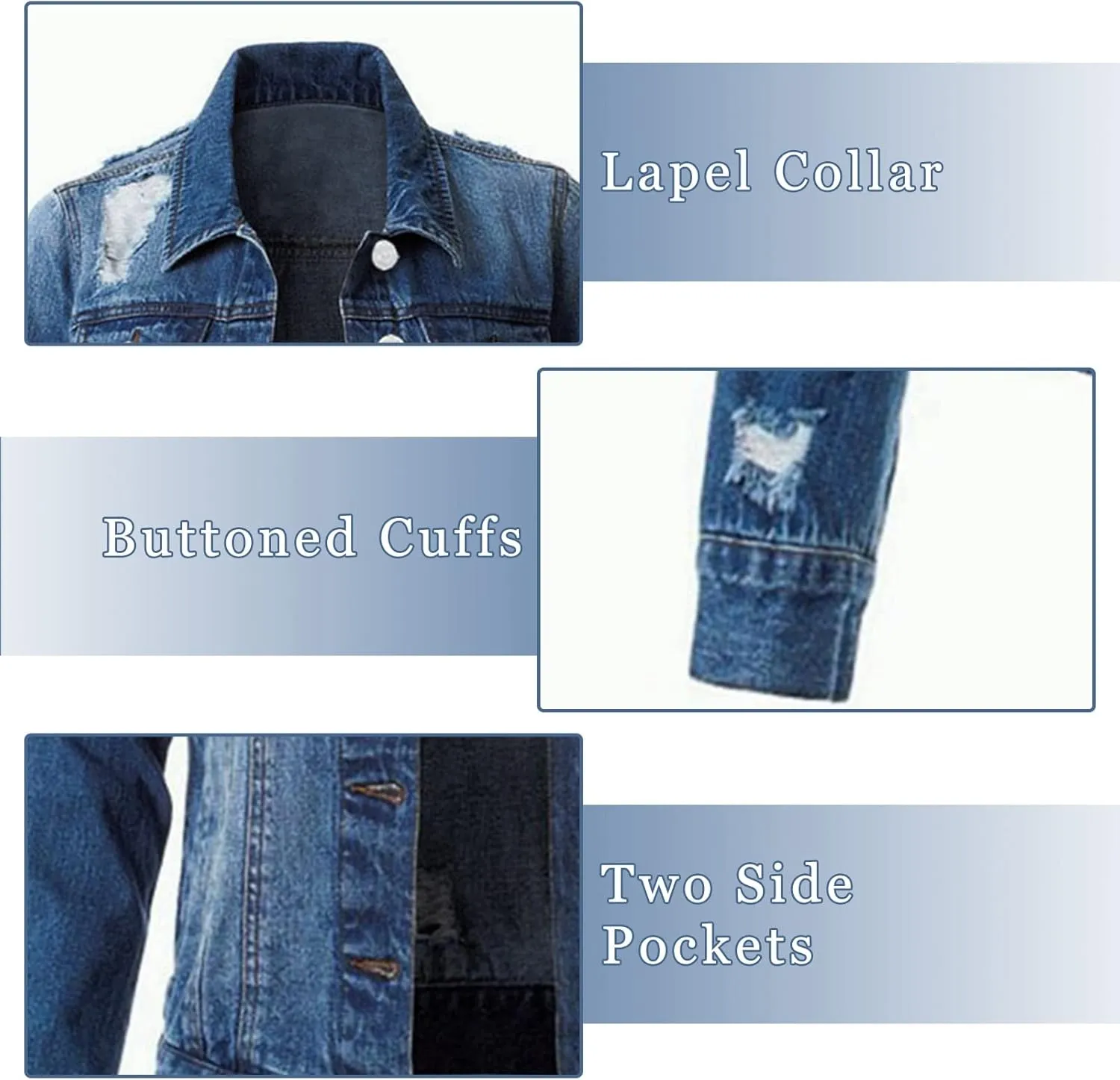Women's Stretch Denim Jacket Long Sleeve Button Lapel Classic Jean Trucker Coat with Pockets