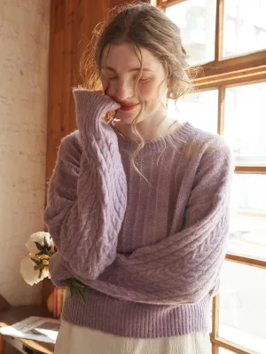 Women's Sweater Drop Shoulder Cable Knit Sweater Sweater for Women (Color : Purple, Size : Small)