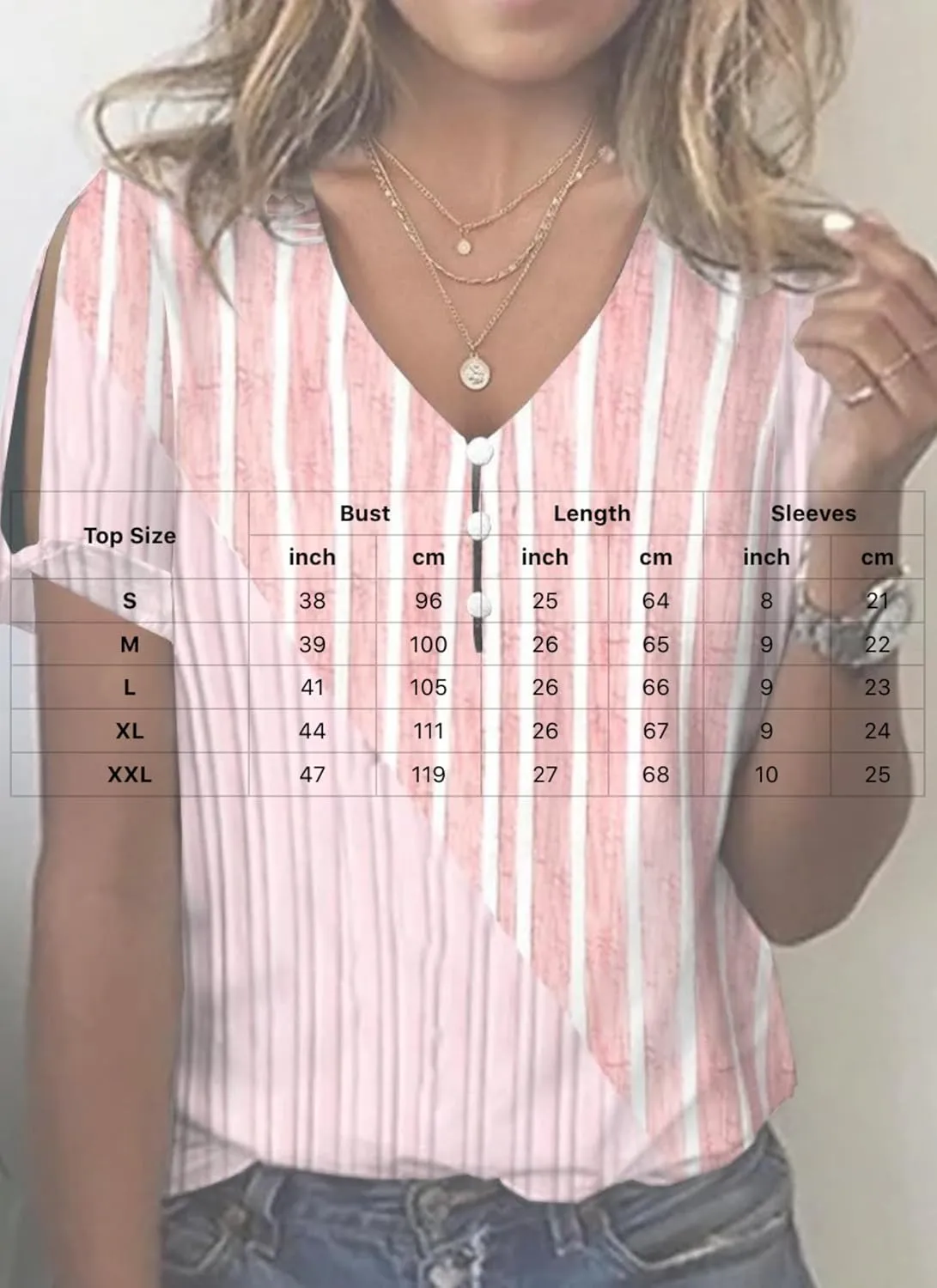 Womens T-Shirts Summer V-Neck Short Sleeve Tops Striped Button Front Beach Vacation Trendy Casual Tee Shirts
