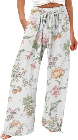 Womens Tie Dye Palazzo Pants Stylish Summer Vacation Beach Boho Flowy Casual Trouser Wide-Leg Stretchy Waistband Pant