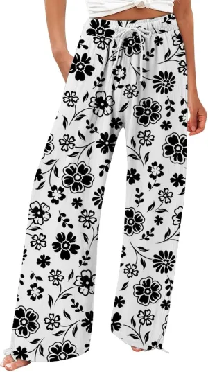 Womens Tie Dye Palazzo Pants Stylish Summer Vacation Beach Boho Flowy Casual Trouser Wide-Leg Stretchy Waistband Pant