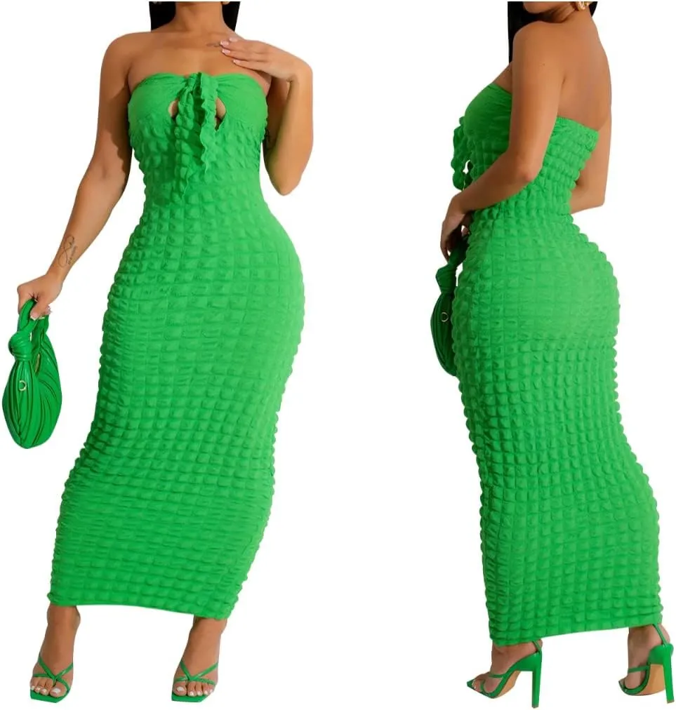Women's Tie Knot Front Off Shoulder Bodycon Midi Dress Backless Sheath V Neck Bodycon Summer Night Party Dresses