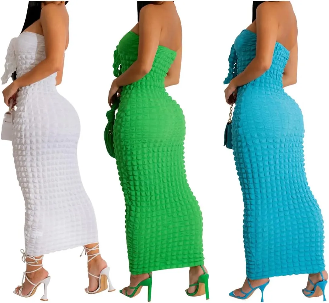 Women's Tie Knot Front Off Shoulder Bodycon Midi Dress Backless Sheath V Neck Bodycon Summer Night Party Dresses